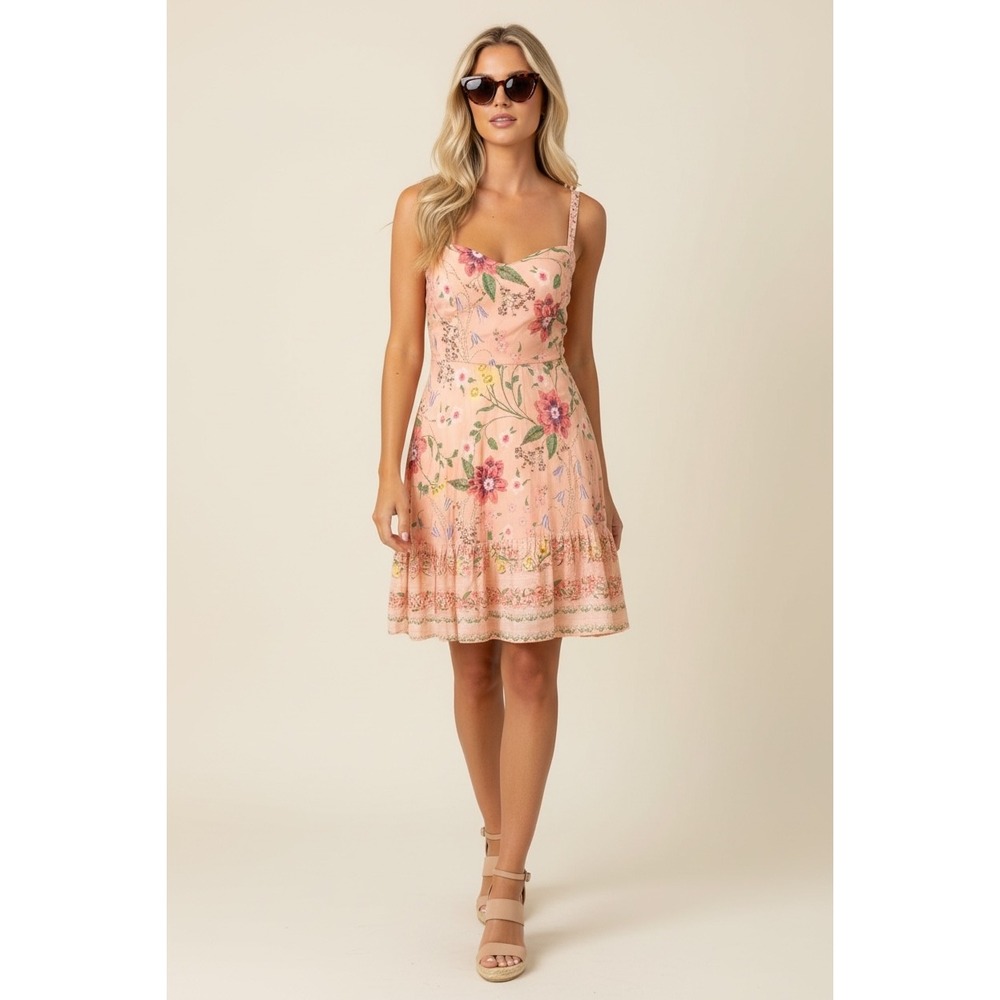 Old Navy Peach Floral Size Small Smocked Back Ruffle Hem Sun Dress